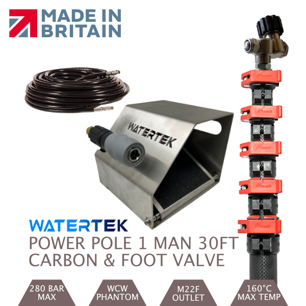Watertek One Man Carbon Power Pole 30ft M22 In/Out With Foot Pedal
